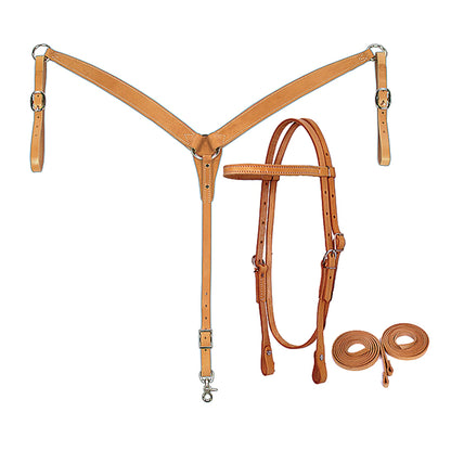 Fabtron Leather Headstall, Breast Collar & Reins Combo