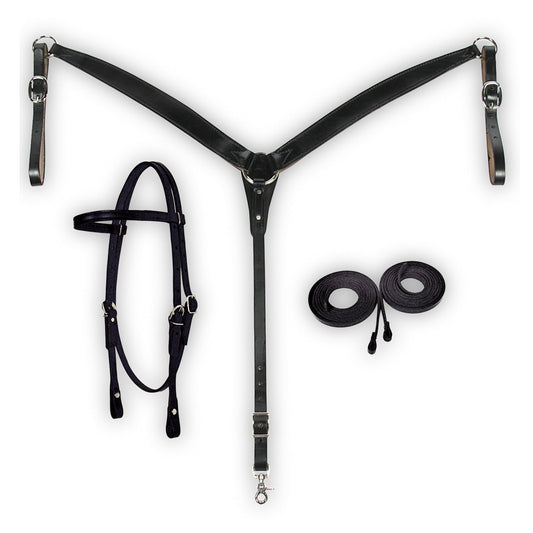 Fabtron Leather Headstall, Breast Collar & Reins Combo
